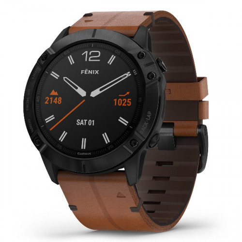 GARMIN FENIX 6X SAPPHIRE BLACK DLC LEATHER WATCH 010-02157-14