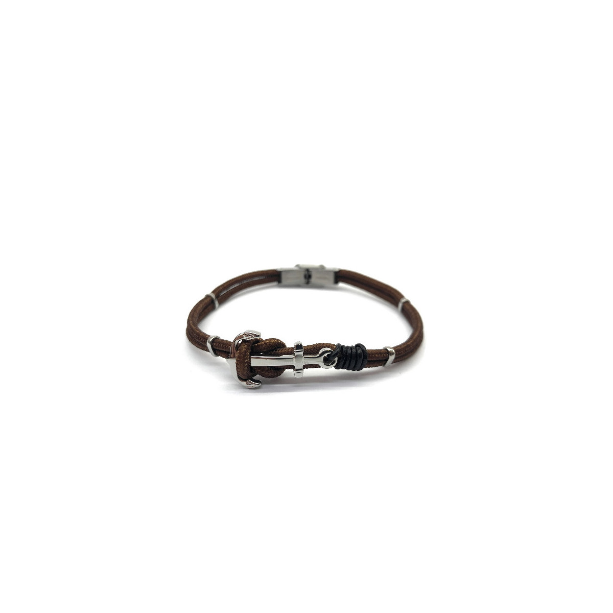 STAINLESS STEEL BRACELET WITH BROWN NYLON AND ANCHOR