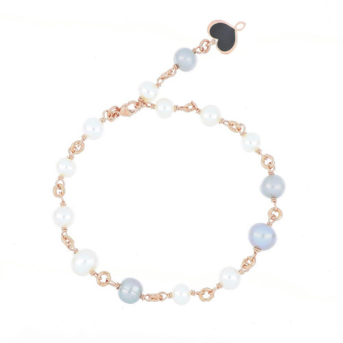 PULSERA ROSARIO PERLAS BLANCAS Y GRISES