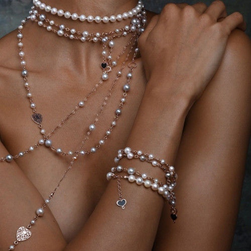 PULSERA ROSARIO PERLAS BLANCAS Y GRISES