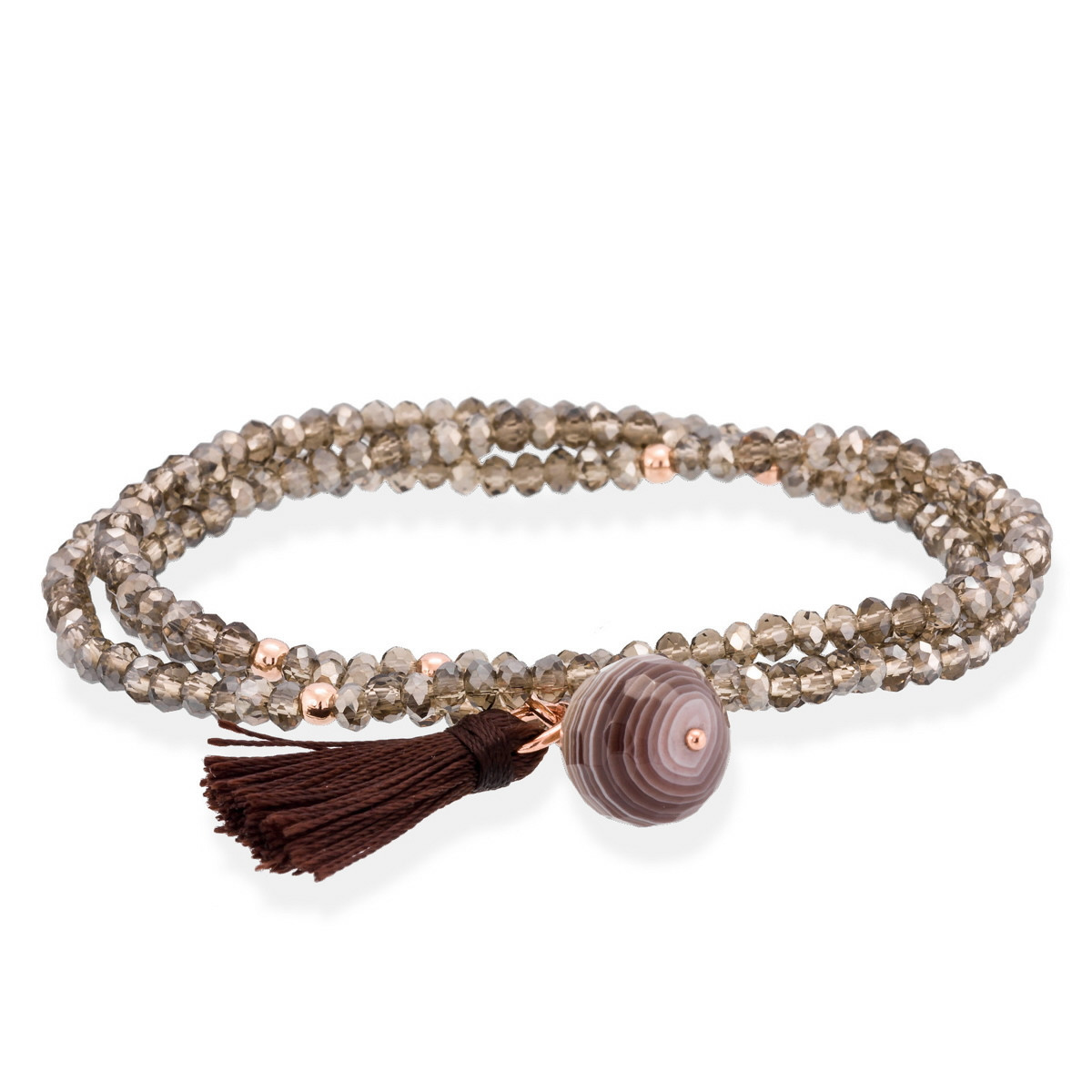 PULSERA ZEN MARRÓN EN PLATA ROSA