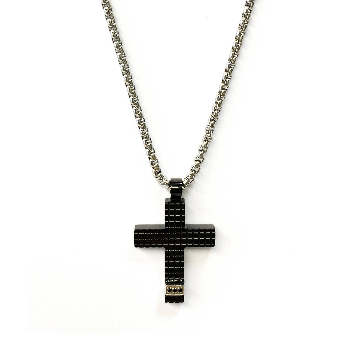 NECKLACE WITH STEEL CROSS AND ZIRCONIA