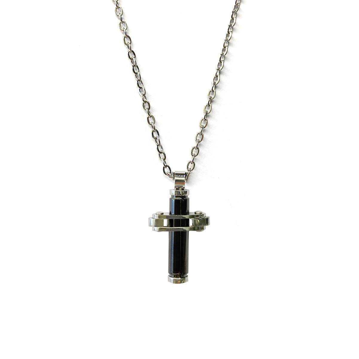 NECKLACE WITH BICOLOUR STEEL CROSS