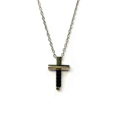 NECKLACE WITH BICOLOUR STEEL CROSS