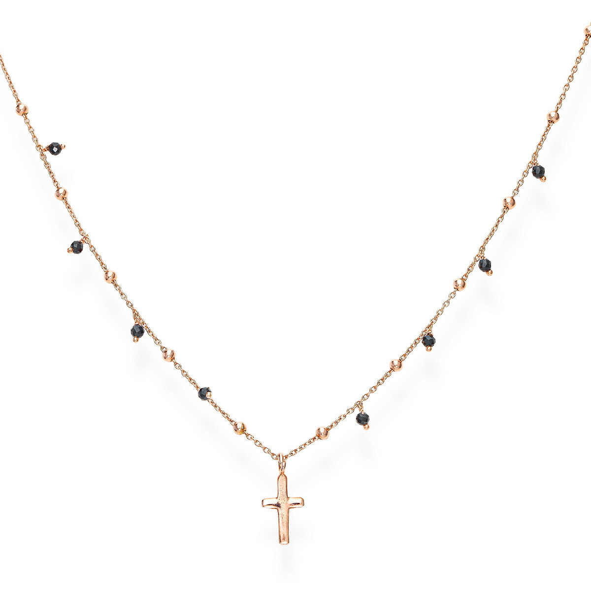 NECKLACE CROSS AND BLACK CRYSTALS