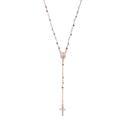 CLASSIC ROSARY NECKLACE WITH MULTICOLOURED CRYSTALS