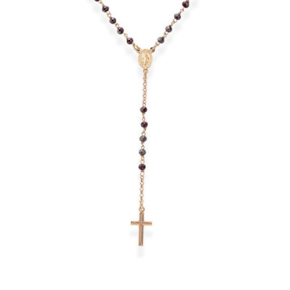 CLASSIC ROSARY NECKLACE WITH RUBY COLOURED CRYSTALS