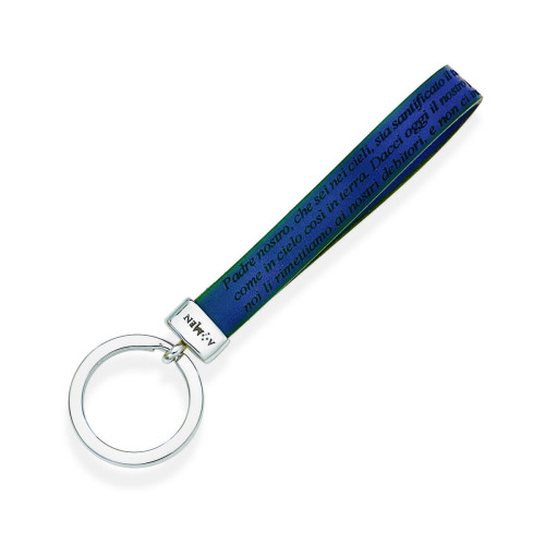 BLUE ENGRAVED PRAYER LEATHER KEYRING