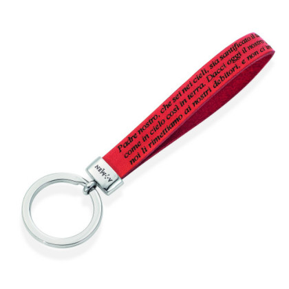 LEATHER KEYRING PRAYER ENGRAVED RED