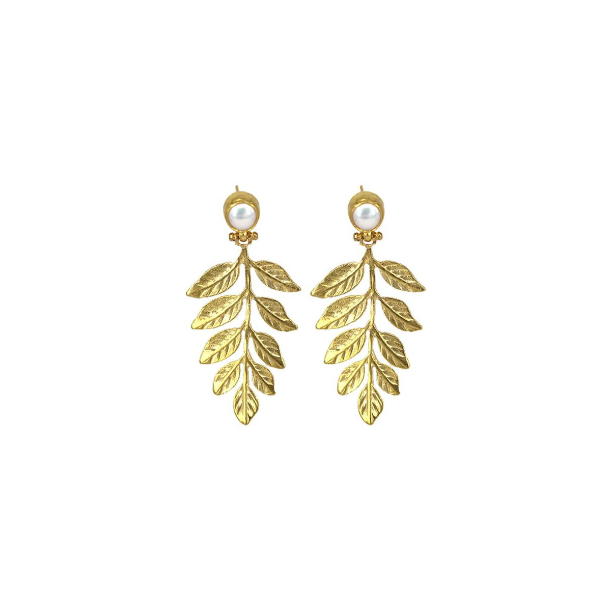 PENDIENTES DORADOS DE  HOJA CON PERLA