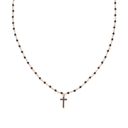 BLACK CRYSTALS NECKLACE WITH CROSS
