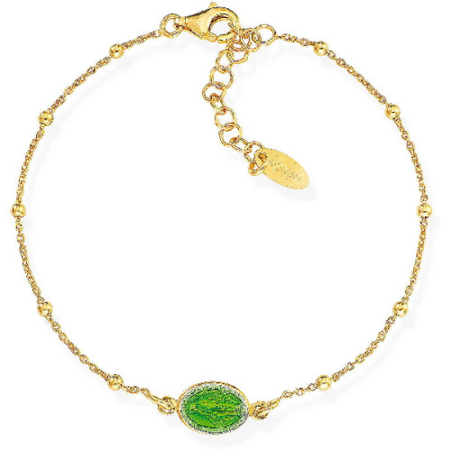 PULSERAS DORADA CON BEADS Y UN DIJE DE LA VIRGEN