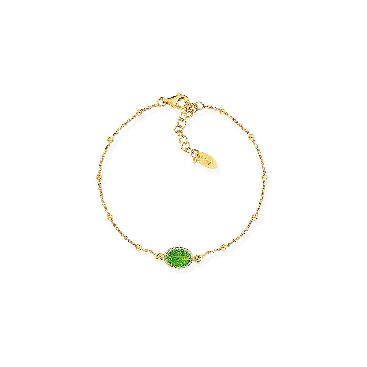 PULSERAS DORADA CON BEADS Y UN DIJE DE LA VIRGEN