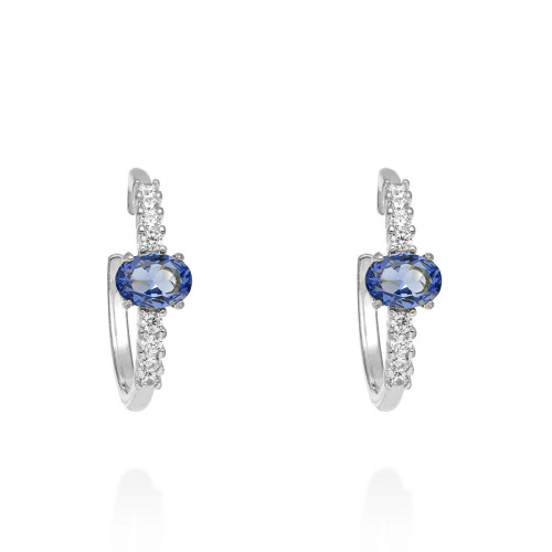 BLUE STONES GALAXY HOOP EARRINGS IN SILVER