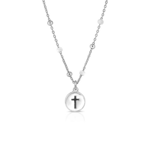 COLLAR MINI MARY ANIS ESMALTE CRUZ BLANCO