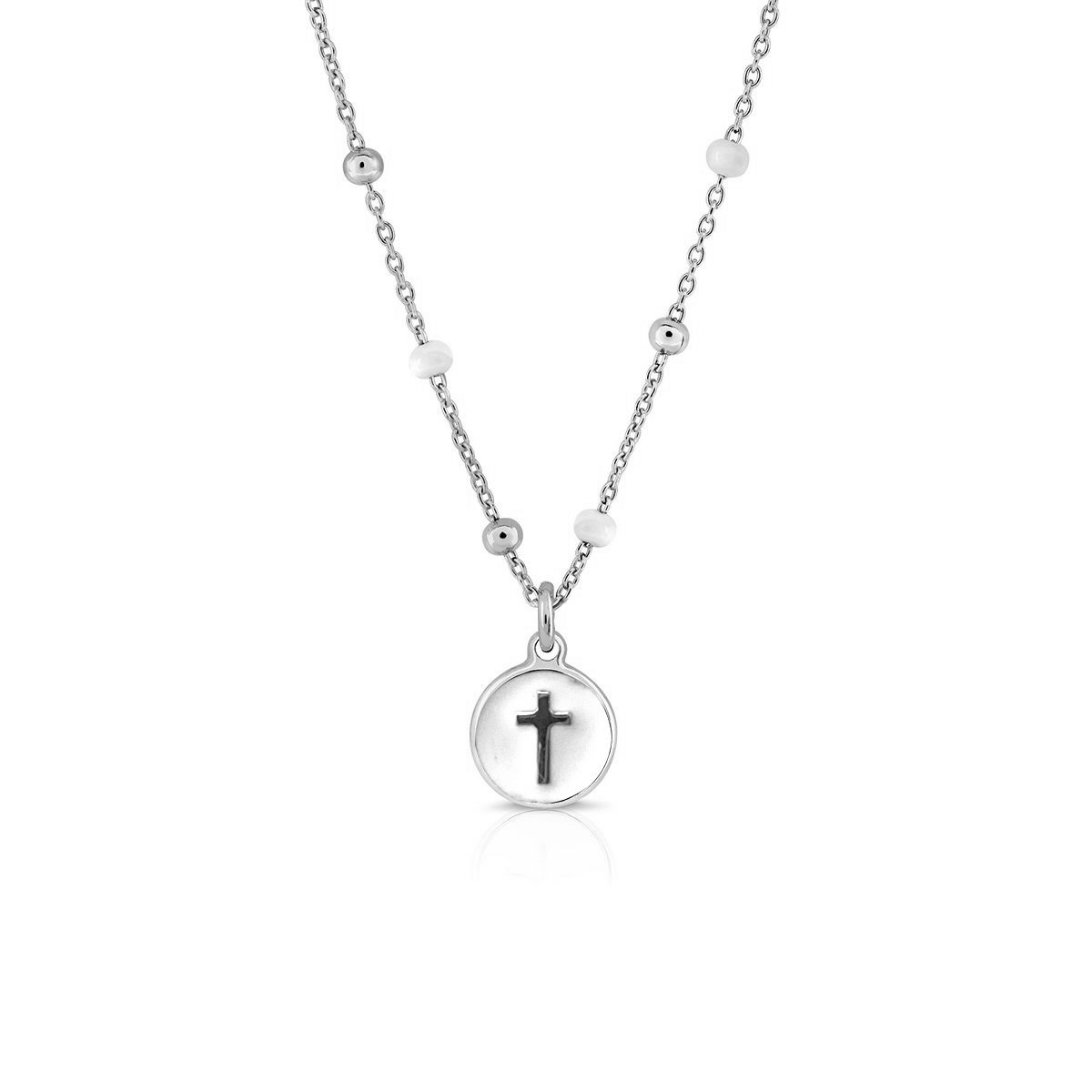 COLLAR MINI MARY ANIS ESMALTE CRUZ BLANCO