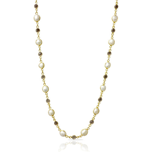 NECKLACE WITH CULTURED PEARLS AND SMOKY QUARTZ