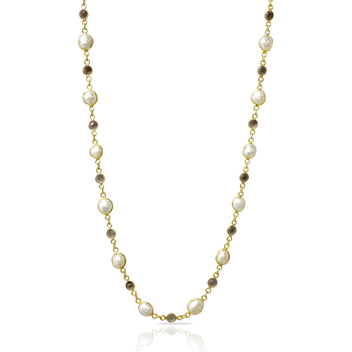 NECKLACE WITH CULTURED PEARLS AND SMOKY QUARTZ