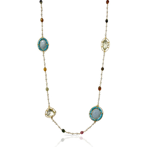 NECKLACE WITH CULTURED PEARLS AND MULTICOLOURED GEMS