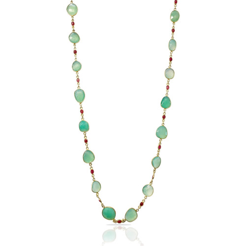 COLLAR DE PLATA DORADA CALCEDONIA Y RUBÍES