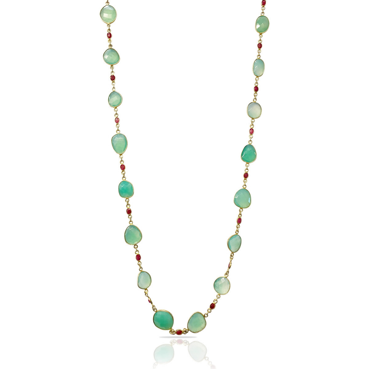 COLLAR DE PLATA DORADA CALCEDONIA Y RUBÍES