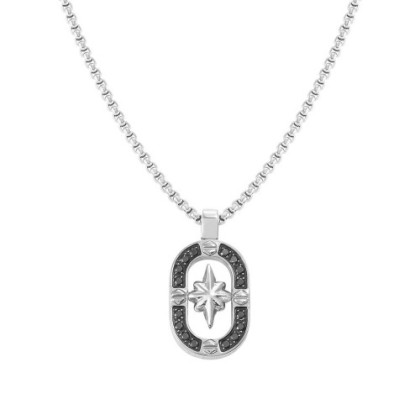 MANVISION WIND ROSE NECKLACE WITH BLACK STONES