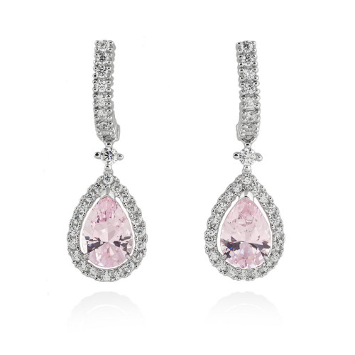 PENDIENTES LAGRIMA ROSA EN PLATA