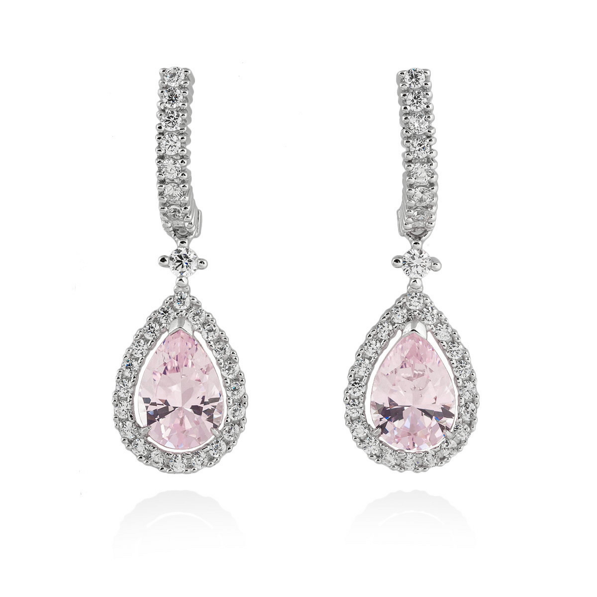 PENDIENTES LAGRIMA ROSA EN PLATA