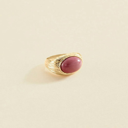 WIDE RING PETRA RHODONITE / GOLD PLATED