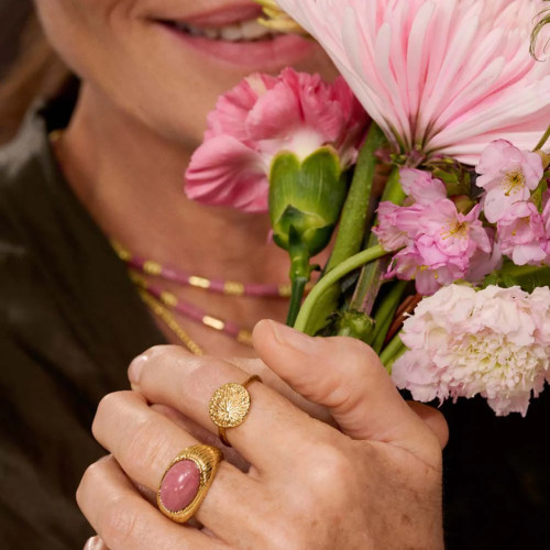 WIDE RING PETRA RHODONITE / GOLD PLATED