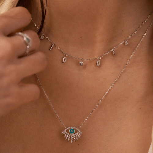 LUCKY EYE MIDI NECKLACE - TURQUOISE / SILVER