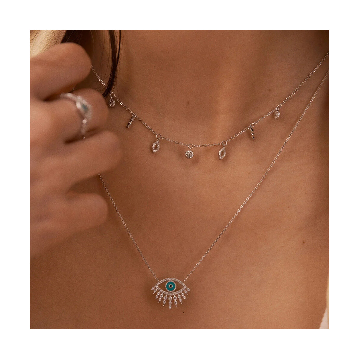 LUCKY EYE MIDI NECKLACE - TURQUOISE / SILVER