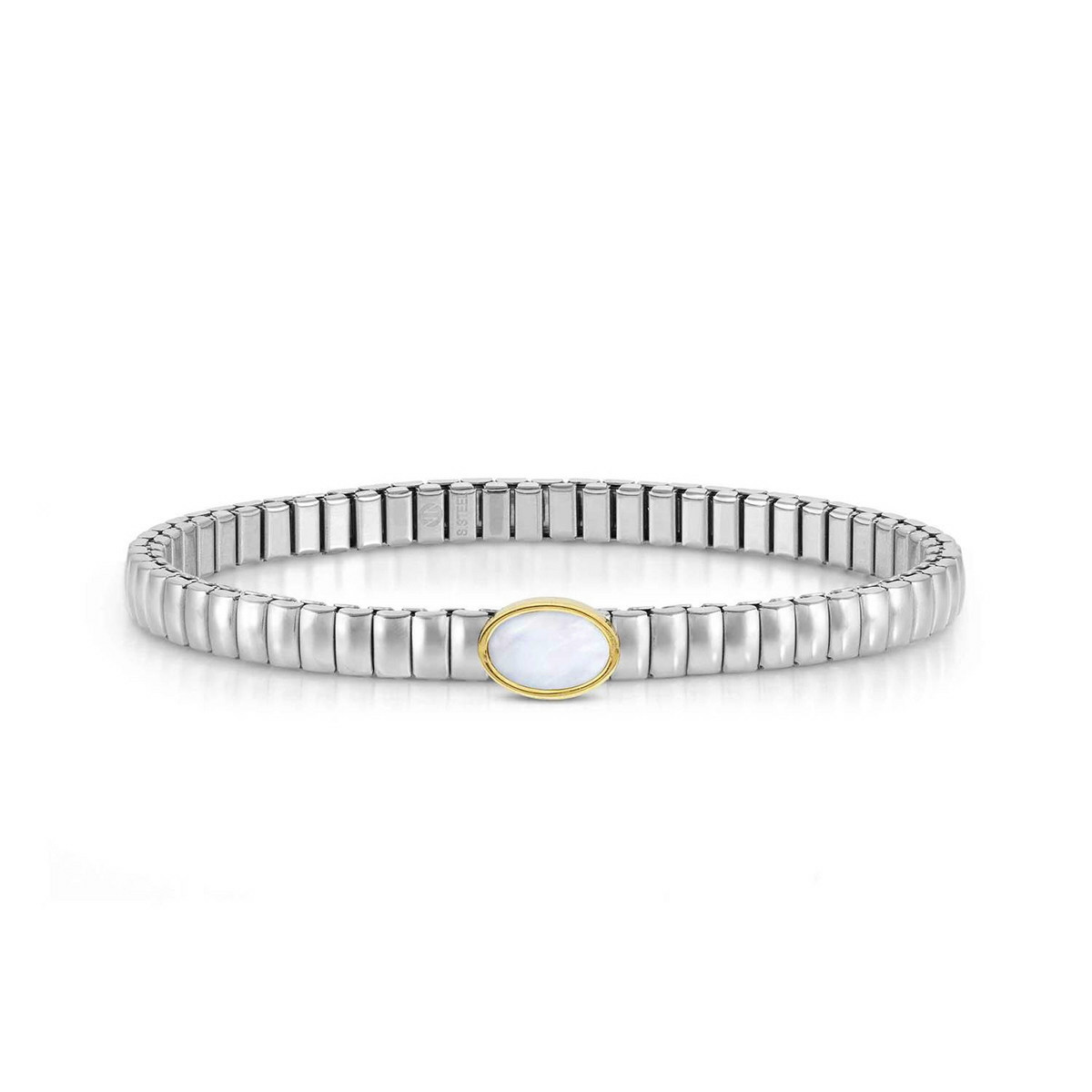PULSERA EXTENSION EN ACERO Y OVAL MADREPERLA