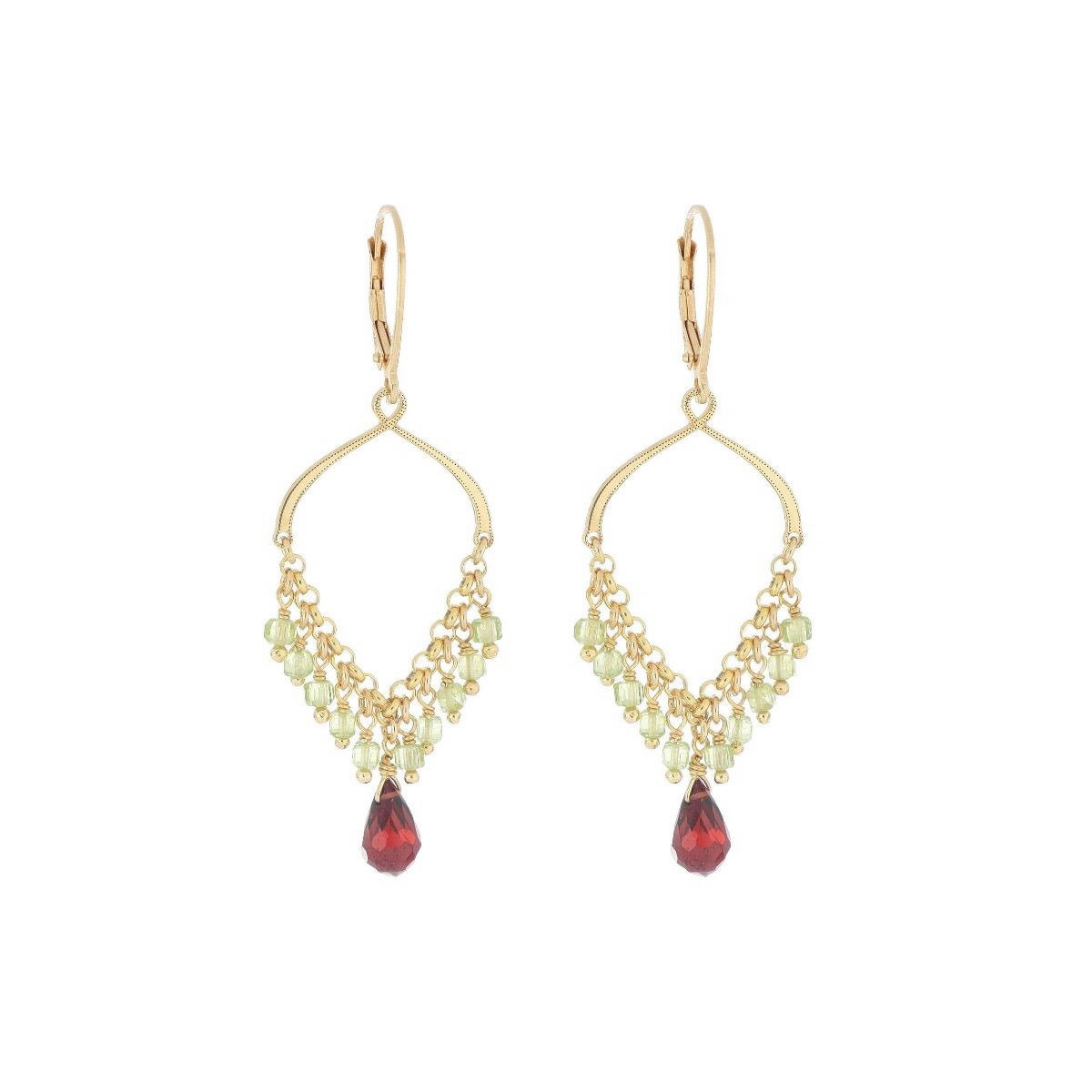 PAR DE PENDIENTES COLGANTES DE PERIDOTO Y GRANATE