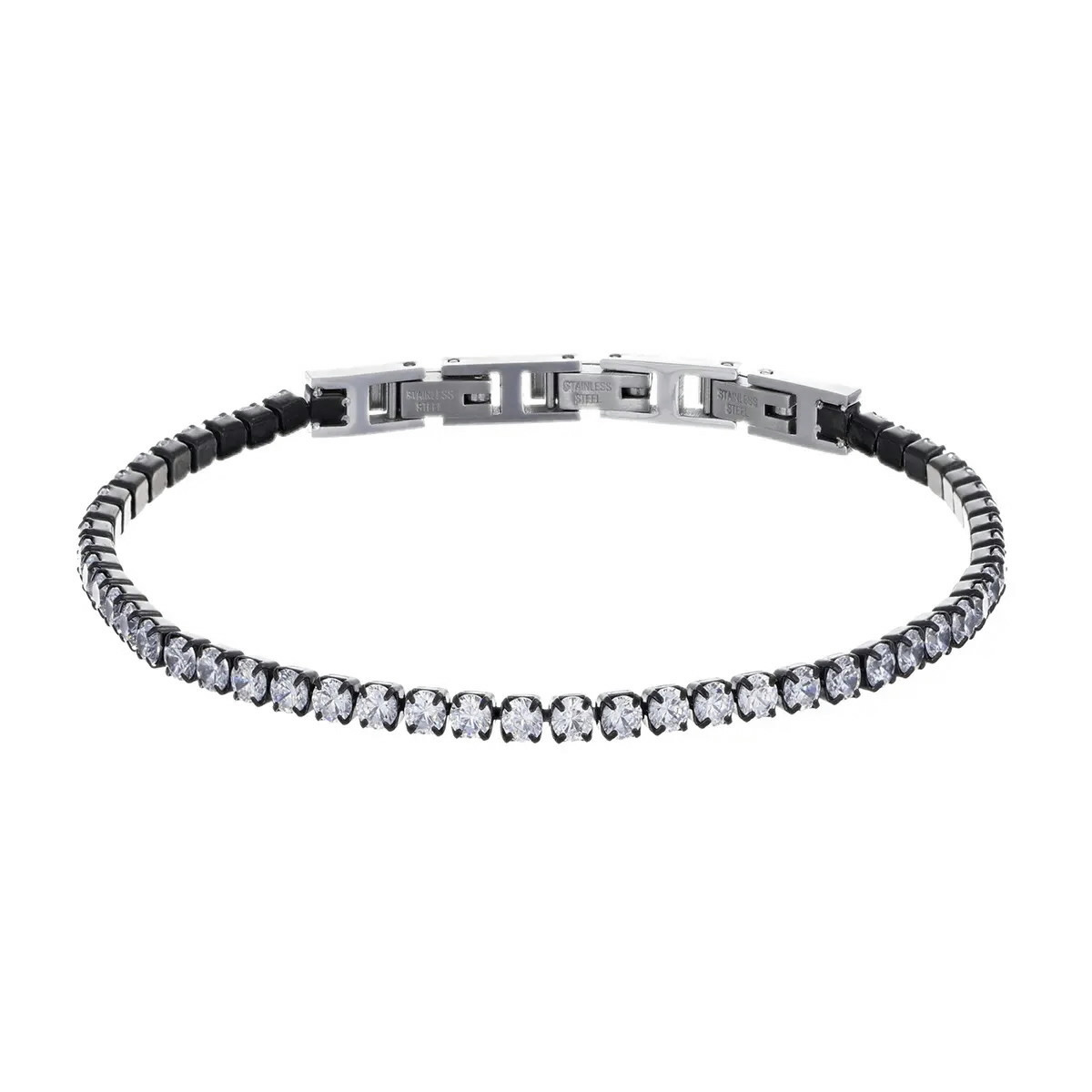 PULSERA DE TENIS DE ACERO INOXIDABLE NEGRO CON CIRCONITAS BLANCAS