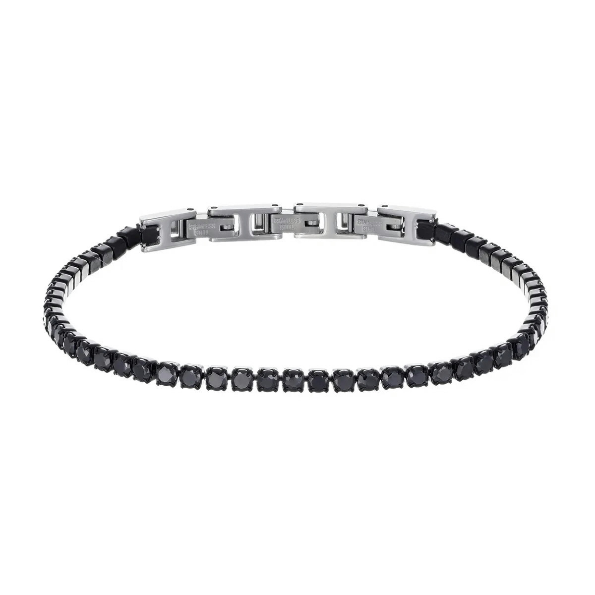 PULSERA DE TENIS DE ACERO INOXIDABLE NEGRO CON CIRCONITAS NEGRAS