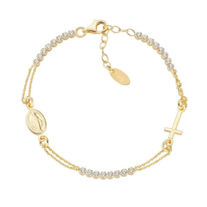 PULSERA ESTILO ROSARIO DORADO CON TENIS BLANCOS