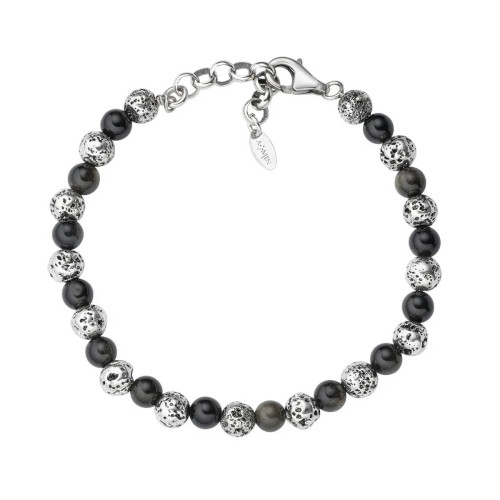 PULSERA DE PIEDRA DE LAVA Y OJO DE TIGRE NEGRO