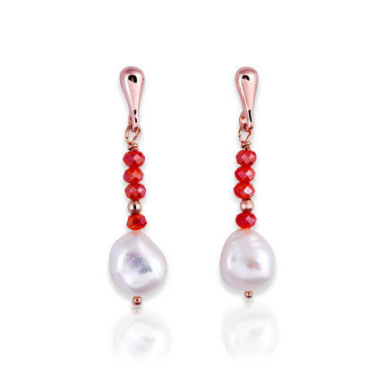 ZEN EARRINGS IN PINK SILVER, ORANGE STRASS AND PEARL