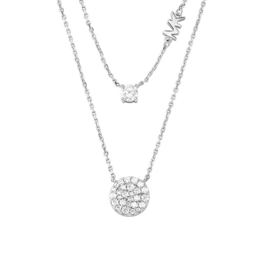 SILVER DOUBLE CHAIN AND ZIRCONIA NECKLACE