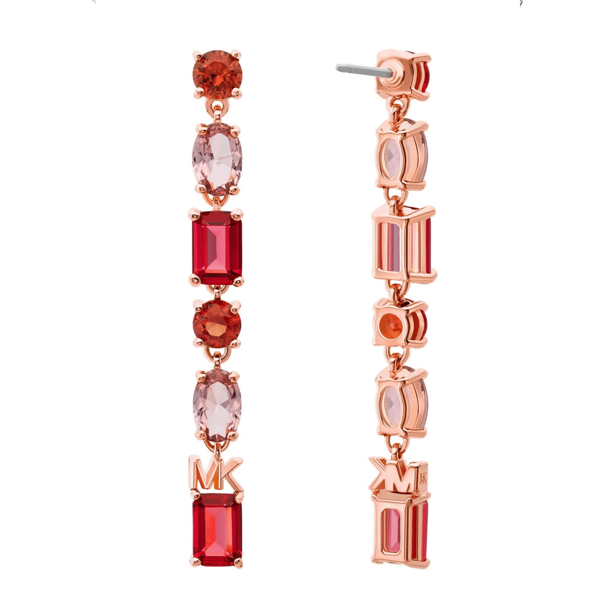 PENDIENTES LARGOS DE PLATA ROSA CON PIEDRAS MULTICOLOR
