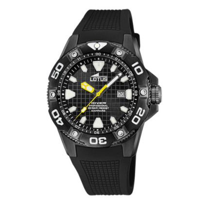RELOJ LOTUS DIVER NEGRO CORREA DE CAUCHO, HOMBRE