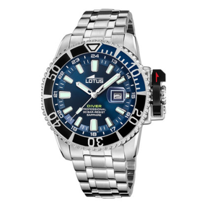 RELOJ LOTUS DIVER NEGRO CORREA DE CAUCHO, HOMBRE