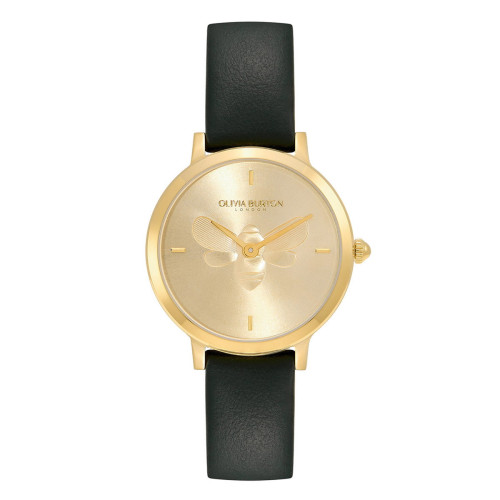 SIGNATURE 28MM BEE ULTRA SLIM GOLD & GREEN LEATHER STRAP WATCH