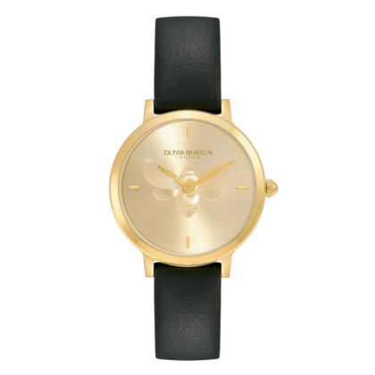 SIGNATURE 28MM BEE ULTRA SLIM GOLD & GREEN LEATHER STRAP WATCH