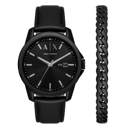 RELOJ DE CUERO NEGRO CON INDICADOR DE FECHA DE TRES MANECILLAS Y BRAZALETE DE ACERO INOXIDABLE NEGRO