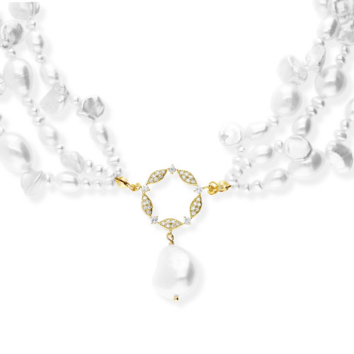 KELLY GOLD-PLATED SILVER NECKLACE WITH ZIRCONIA AND PEARLS