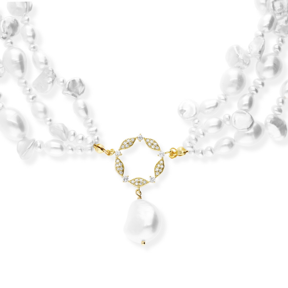 KELLY GOLD-PLATED SILVER NECKLACE WITH ZIRCONIA AND PEARLS