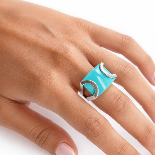 ANILLO DE PLATA CON TURQUESA – DISEÑO GEOMÉTRICO
