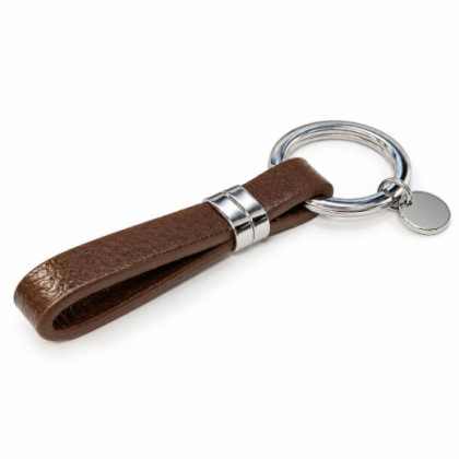URBAN BROWN KEYRING IN STEEL AND BROWN LEATHER